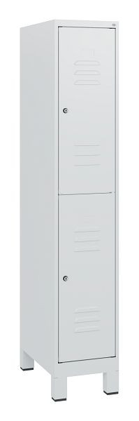C+P Doppelstöckiger Spind Classic PLUS, Füße, 1630x300x500mm, 7035/7035, Zylinderschlösser, 0803105-10 S10039