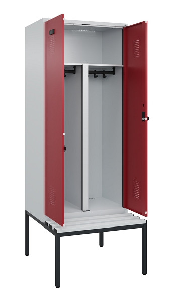 C+P PSA Doppel-Spind Evolo PLUS, Bank, 2 Abteile, 2120x800x815mm, 7035/3003, Drehriegel, Sitzfläche Kunststoff, Sitzbank, 0490527-22P S10058