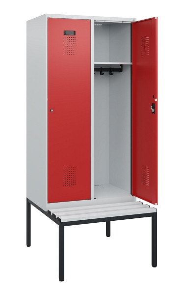 C+P Spind Evolo PLUS, 2 Abteile, 1950x800x815mm, 7035/3000, Zylinderschloss, Material Sitzfläche Kunststoff, Sitzbank, 0490505-22 S10084