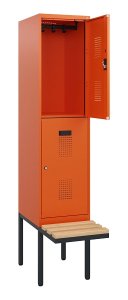 C+P Doppelstock-Spind Evolo PLUS, Bank, 2 Fächer, 1950x400x815mm, 2004/2004, Zylinderschloss, Sitzfläche Buche-Hartholz, 0493405-12 S10066