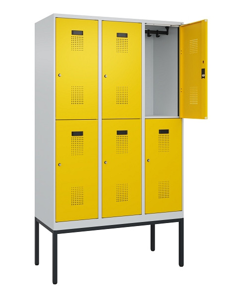 C+P Doppelstock-Spind Evolo PLUS, Gestell, 6 Fächer, 2120x1200x500mm, 7035/1023, Zylinderschloss, 0493307-32 S10028