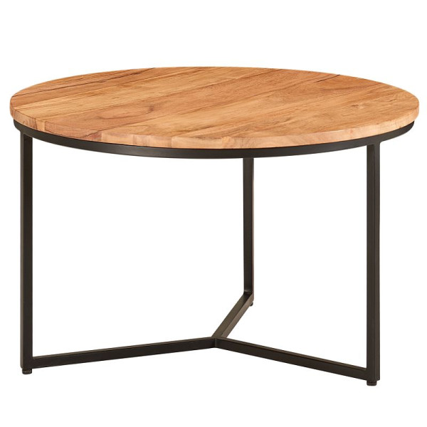 Wohnling Couchtisch 60x60x38 cm Akazie Massivholz/Metall Design Sofatisch Rund, Wohnzimmertisch Kaffeetisch Massiv, Kleiner Tisch Wohnzimmer, WL6.368
