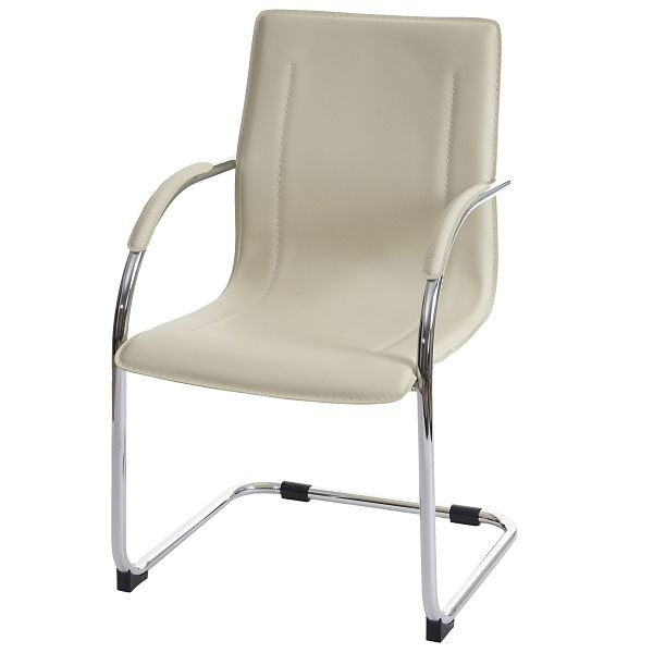 Mendler Esszimmerstuhl Samara, Freischwinger Küchenstuhl Lehnstuhl Stuhl, Stahl, creme, 74882