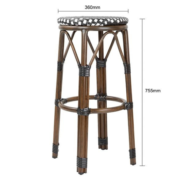 Bolero Pariser Stil PE Rattan Barhocker Schwarzer Punktmix (2 Stück), HZ146