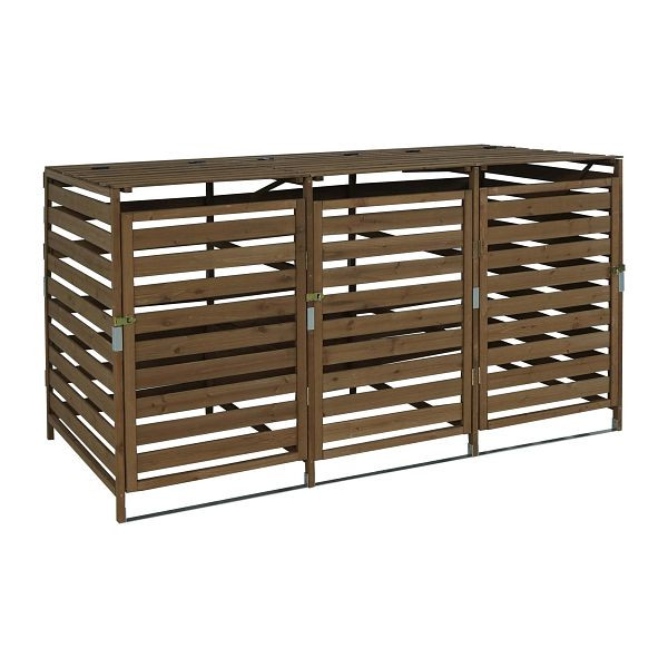 Mendler XL 3er-/6er-Mülltonnenverkleidung HWC-H62, Mülltonnenabdeckung, erweiterbar 110x65x93cm Massiv-Holz, dunkelbraun, 82811+82812
