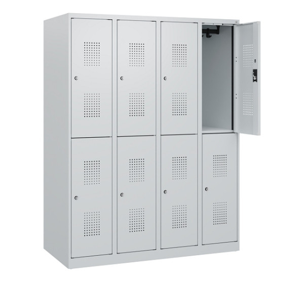 C+P Doppelstöckiger Spind Evolo PLUS, 8 Fächer, 1530x1200x500mm, 7035/7035, Zylinderschloss, 0493005-40 S10040