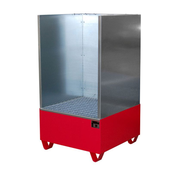 STEIN HGS Auffangwanne Serie 2000/SW, mit Spritzschutzwand, 203 Liter, RAL 3000 feuerrot, Gesamthöhe 1460 mm, lackiert, 2 x 200 Liter Fass, 79195.0002