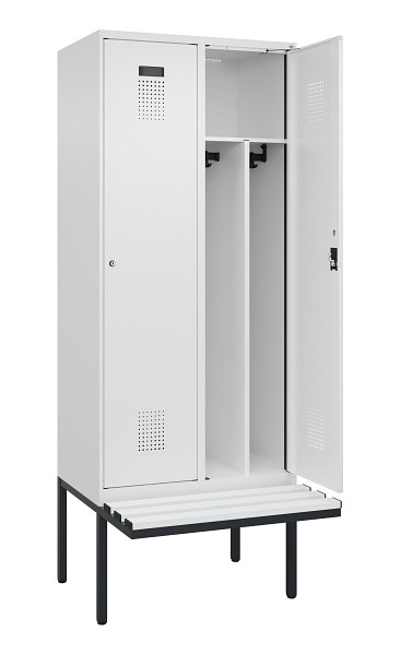 C+P Spind Evolo PLUS, 2 Abteile, 2120x800x815mm, 9016/9016, Haken 4, Zylinderschloss, Sitzfläche Kunststoff, Trennwand, 0490407-22F S10100