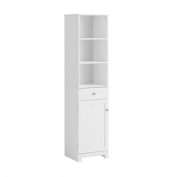 SoBuy Badezimmerhochschrank mit einer Schublade Weiß 40x38x161 cm, Modern, BZR17-W