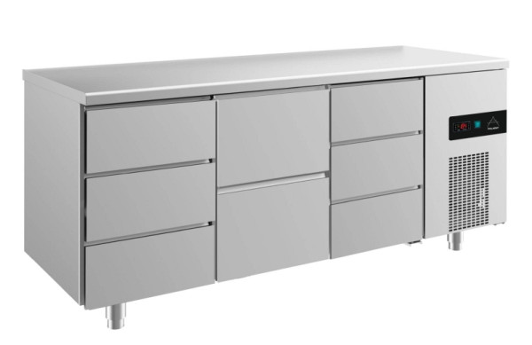 A&S Polarny Kühltisch -2 bis +8°C mit 1x zwei Schubladen mittig und 2x drei Schubladen, 1865 x 700 x 850 mm, KT3DZD