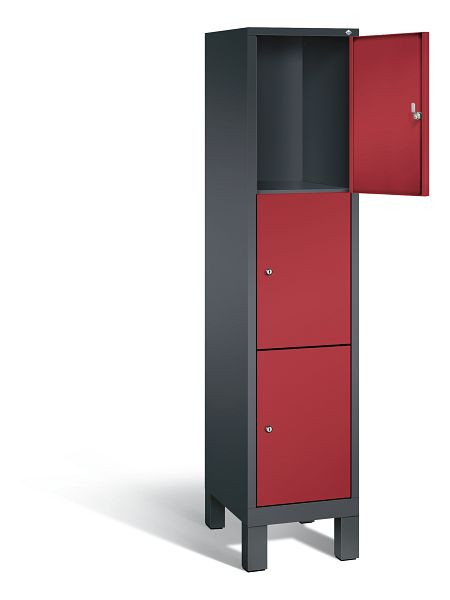 C+P Schließfachschrank Evolo, H1850xB420xT500mm, Farbe: Schwarzgrau / Rubinrot, 3 Fächer, 48010-123 S10041