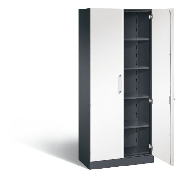 C+P Flügeltürenschrank Asisto, H1980xB800xT435mm, Farbe: Schwarzgrau / Verkehrsweiß, Bügelgriff, 5 OH, 141003-000 S10252
