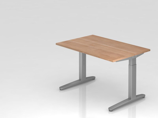Hammerbacher Schreibtisch C-Fuß 120x80cm Nussbaum/Silber, Rechteckform, VXB12/N/SS