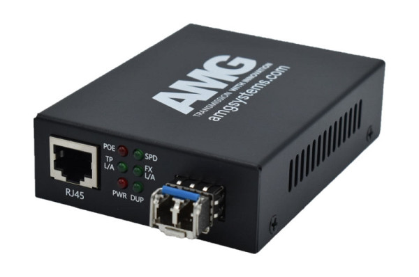 AMG Systems PoE Medienkonverter, für 0°C bis 50°, 1 x 10/100/1GBT RJ45, 1 x 100FX SM, 2 Faser, AMG210M-1GAT-1SS2-P30