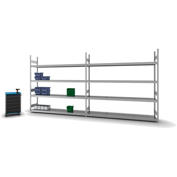 hofe Großfach-Grundregal, 2500x500x2500 mm, 4 Fachebenen, verzinkt, 350 kg Fachlast, 1750 kg Feldlast, zweiseitige Bedienung, GZG25525B