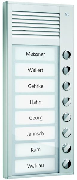 TCS Türkontrollsystem Audio Außenstation Serie PAK 8 Klingeltasten (rechtsbündig), AP silber, PAK08-EN