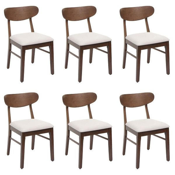 Mendler 6er-Set Esszimmerstuhl HWC-M59, Küchenstuhl Stuhl, Stoff/Textil Massiv-Holz, dunkles Gestell, creme, 3x104698