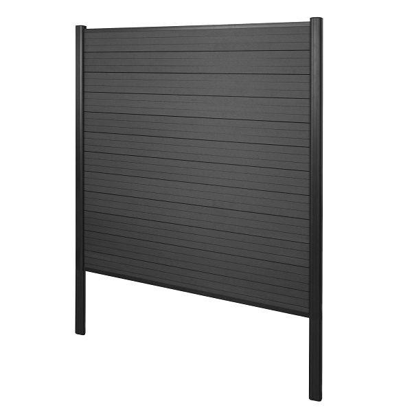 Mendler WPC-Sichtschutz Sarthe, Windschutz Zaun, Alu-Pfosten zum Einbetonieren, Basiselement, 190cm anthrazit, 2x76245+3x76233+76236+76260
