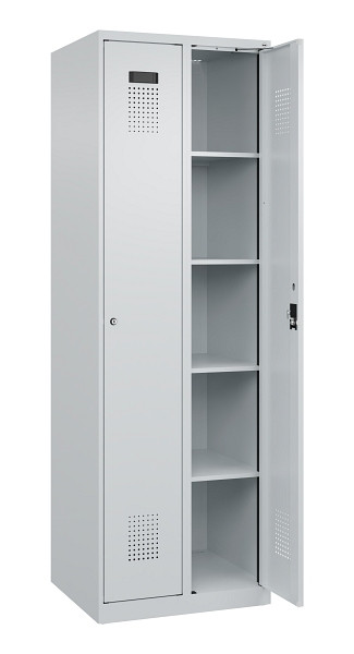 C+P Wäsche-Spind Evolo PLUS, 2 Abteile, 1850x600x500mm, 7035/7035, Verschluss Zylinderschloss, Ablageböden 8, 049000-20B S10040