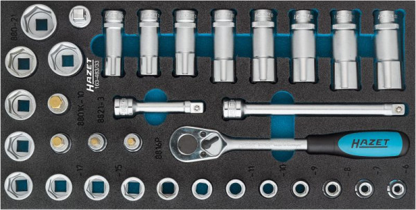 Hazet Steckschlüssel Satz, Innenvierkant 10 = 3/8", 33-teilig, Vierkant hohl 10 mm, Außen-Sechskant-Tractionsprofil, Innen-Sechskant Profil, 163-483/33