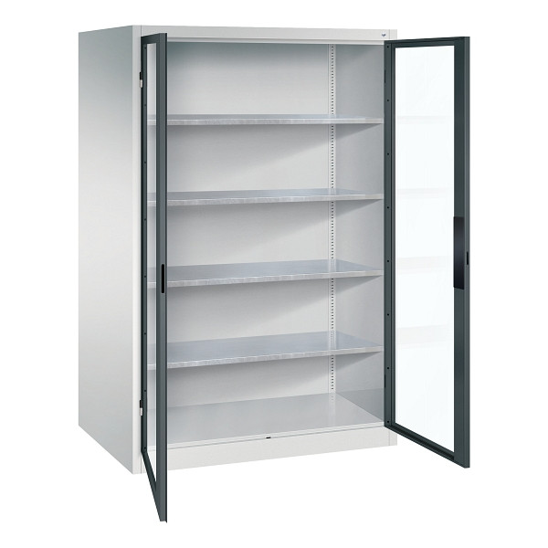 C+P Flügeltürenschrank Acurado, H1950xB1200xT800mm, 7035/7016, Traglast 70 kg, Acrylglas-Sichtfenster, 8934-055 S10102