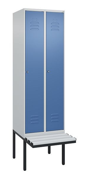 C+P Umkleidespind Classic PLUS, 2 Abteile, 2120x600x815mm, 7035/5023, Zylinderschlösser, 3 Doppel-Haken, 0800407-20 S10021