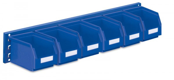 Kappes RasterPlan Wandschiene Schlitzplatte Set 8, L 920 mm x H 140 mm, RAL 5010, 6 x Lagersichtkästen Größe 6, 4202.01.5421