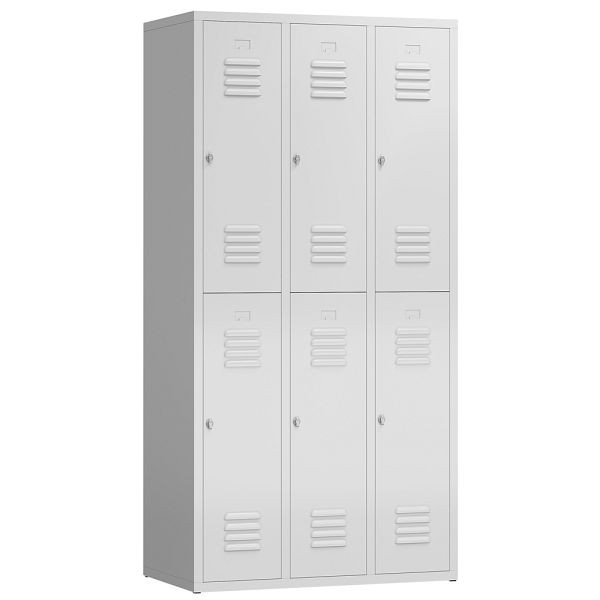 Lüllmann ClassiX Garderobenschrank, 3 Abteile doppelstöckig, 1800 x 870 x 500 mm, lichtgrau, X-520230