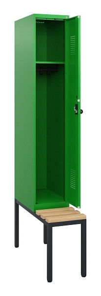 C+P Spind Evolo PLUS, 1 Abteil, 1950x300x815mm, 6037/6037, Drehriegel, Sitzfläche Holz, Sitzbank, 0490505-10 S10036