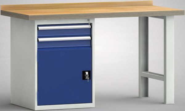 KLW Standard-Werkbank - 1500 x 700 x 840 mm L x T x H, links 2x100EA/Türe 500 mm, WS515N-1500M40-E1900
