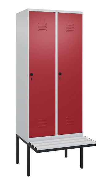 C+P Umkleidespind Classic PLUS, 2 Abteile, 2120x800x815mm, 7035/3003, Drehriegel, je 2 Doppel-Haken, 0800407-22F S10031