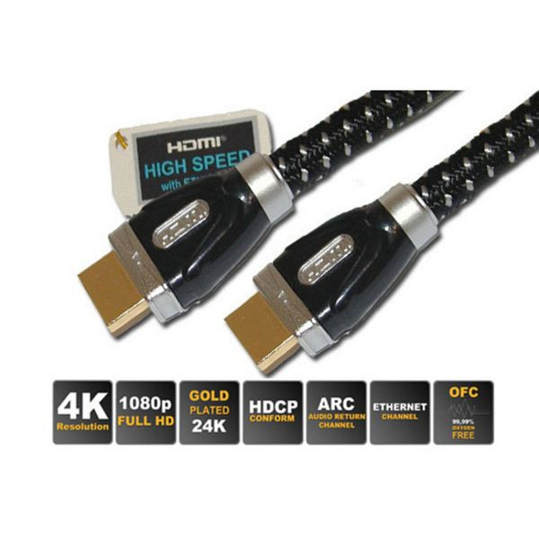 shiverpeaks HDMI-Stecker (A) auf HDMI-Stecker (A), VOLLGESCHIRMTER-STECKER, teilverchromt, schwarz-silber Woll-Mantel, 5,0m, SP77475-CL