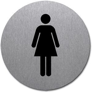 Moedel Piktogramm WC Damen, Edelstahl, selbstklebend, Ø 50 mm, 52487