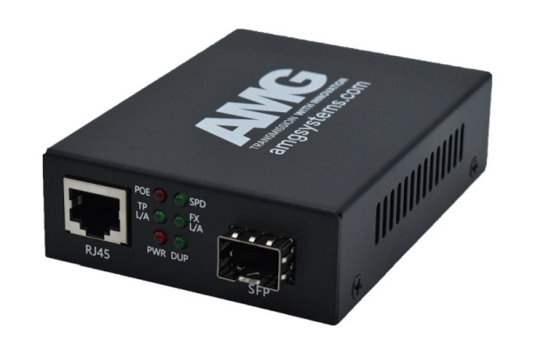 AMG Systems PoE Medienkonverter, für 0°C bis 50°, 1 x 10/100/1GBT RJ45, 1 SFP Slot 1000FX, AMG210M-1GAT-1S-P30