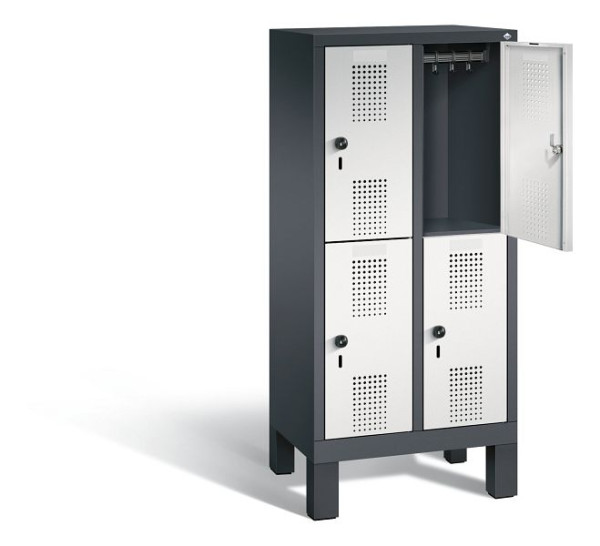 C+P Kindergarten-Spind doppelstöckig Evolo, H1350xB610xT300mm, Farbe: Schwarzgrau / Lichtgrau, 483103-20 S10042