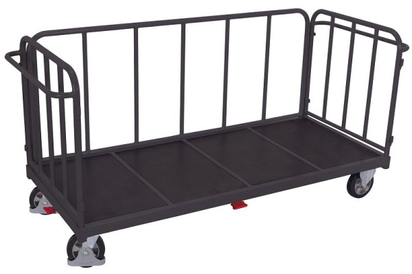 VARIOfit Dreiwandwagen mit senkrechten Streben, Ladefläche: 2.005 x 845 mm, RAL 7016 anthrazitgrau, Radsatz: Bereifung aus Elastikvollgummi, sw-2007/AG