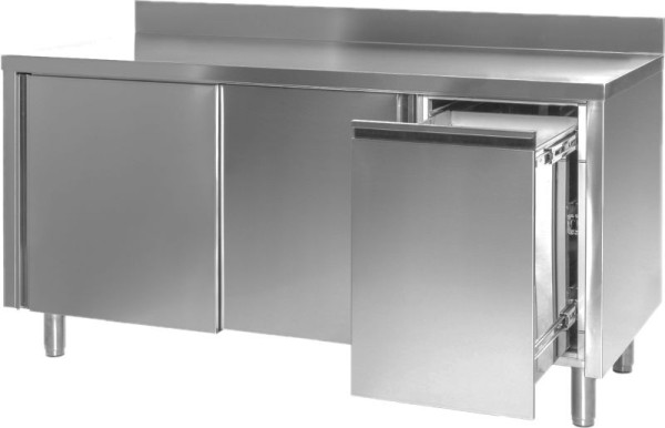 A&S Gastro Arbeitsschrank mit Abfallbehälter rechts, mit Aufkantung, Bautiefe 700 mm, 100x700x850 mm, ARSAMR107-E