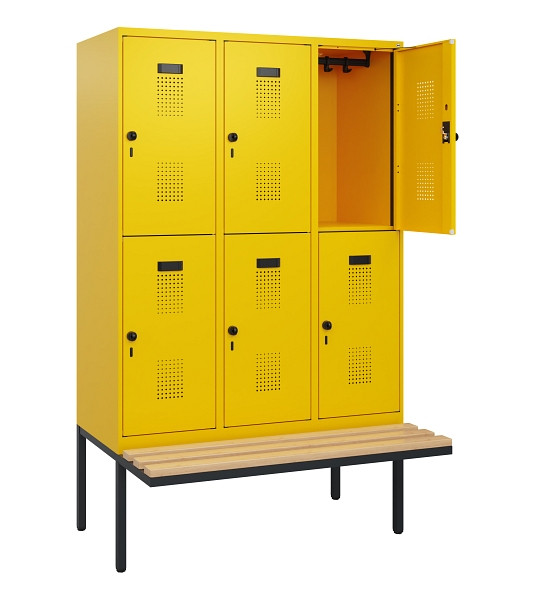 C+P Doppelstock-Spind Evolo PLUS, Bank, 6 Fächer, 1950x1200x815mm, 1023/1023, Drehriegel, Sitzfläche Buche-Hartholz, 0493405-32 S10027