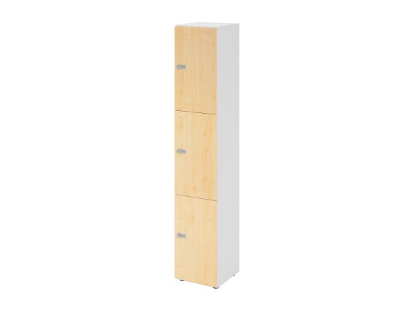 Hammerbacher Schließfachschrank schmal 6OH, 3 Türen, Korpus: weiß, Türen: Ahorn, 40 x 40 x 215,6 cm (BxTxH), Zahlenschloss, V264L3/W/3/ZS