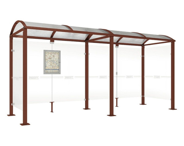 Procity Wartehalle Vierkantrohr - 2 Seitenverkleidungen, Farbe Rost Korken Effekt, Maße: Breite 5000 x Höhe 2560 x Tiefe 1600 mm, 529319.S025