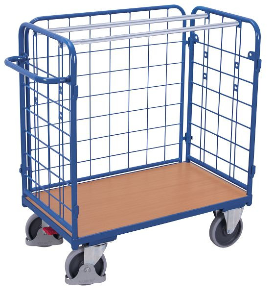 VARIOfit Paket-Dreiwandwagen niedrig, Ladefläche: 850 x 500 mm, RAL 5010 enzianblau, sw-500.313
