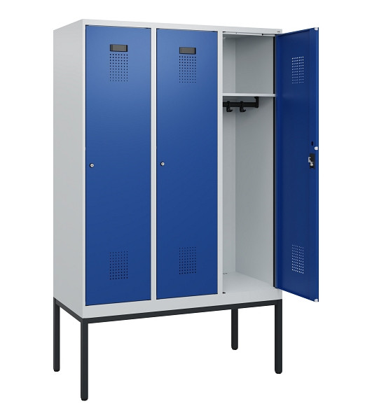 C+P Spind Evolo PLUS, Gestell, 3 Abteile, 1950x1200x500mm, 7035/5010, Zylinderschloss, 0490305-32 S10029