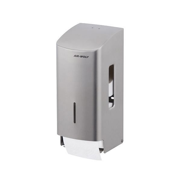 Air Wolf WC-Papierspender für 2 Haushaltsrollen, Serie Alpha, H x B x T: 277 x 119 x 130 mm, Edelstahl gebürstet, 60-101