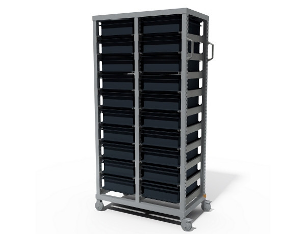 Tixit EURO Behälterwagen leitfähig, 20 Behälter, 400 x 300 x 120, mit Transportsicherung, mit Behälter, 106586