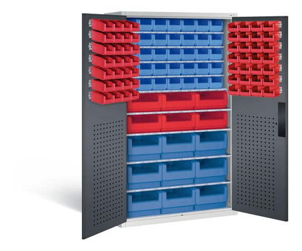 C+P Magazinschrank Serie 13, H1950xB1100xT535mm, Farbe: Lichtgrau / Schwarzgrau, Muldengriff, 130276-66 S10012