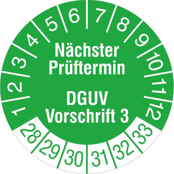 Stein HGS Prüfplaketten ohne Jahresfarbe (6 Jahre), Folie, Ø 15 mm, weiß-grün, 2028-2033, 31.c7040-28