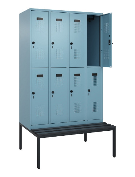 C+P Doppelstock-Spind Evolo PLUS, Bank, 8 Fächer, 2120x1200x815mm, 0010/0010, Drehriegel, Sitzfläche Kunststoff, Sitzbank, 0493507-40 S10102