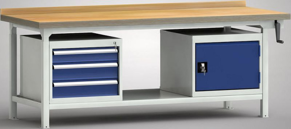 KLW Hydraulik-Profi-Werkbank - 2000 x 800 x 750 - 1050 mm L x T x H, links 100EA/2x125EA, rechts Türe, WPHL50-20M45-E3V02