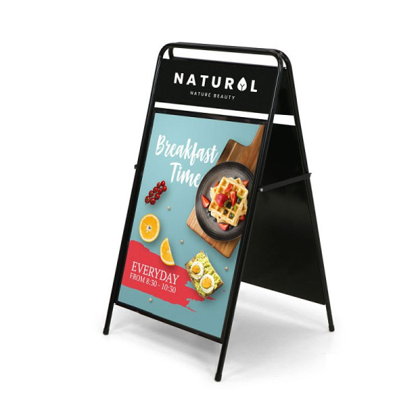 Showdown Displays A-Board Eleganter Stahl mit Logoplatte 50 x 70, ZPES50x70BLTOP