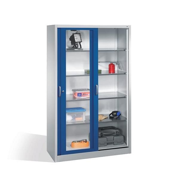 C+P Schiebetürenschrank Acurado, H1950xB1200xT500mm, Farbe: Lichtgrau / Enzianblau, Bügelgriff, 2059-055 S10041
